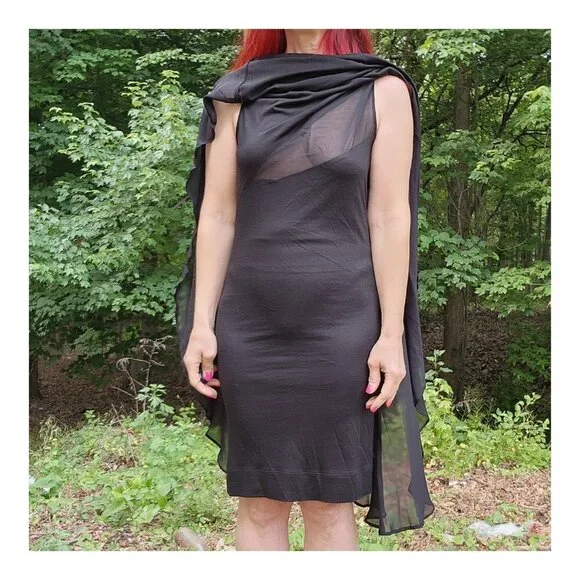 bodycon dress with chiffon overlay Plus Size Cold Shoulder Overlay Asymmetric Chiffon Dress main image 0